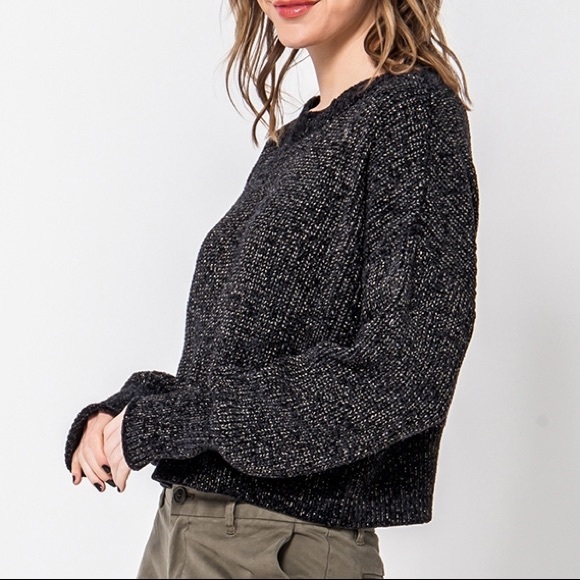 ♦️BLACK LUREX CHENILLE ROUND NECK SWEATER - Picture 2 of 7